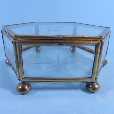 Vintage Glass Brass Hexagon Box - Glass Brass Display Box 