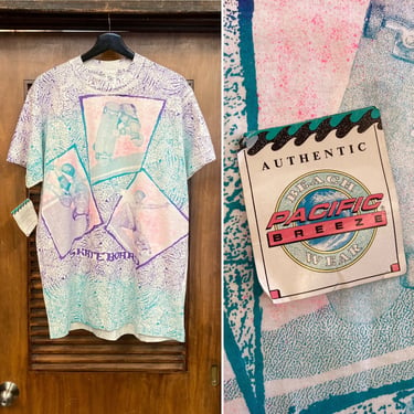 Vintage 1990’s -Deadstock- Dated 1991 Neon Skateboard Shred Streetwear Skate Surf T-Shirt, 90’s Vintage Clothing 