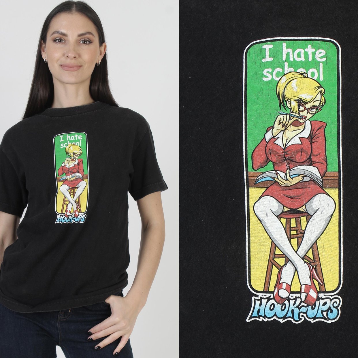 Hook Ups Skateboards T-Shirt, Vintage I Hate School | American 