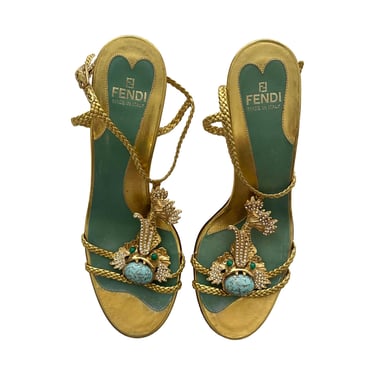 Fendi Gold Rhinestone Turquoise Heels
