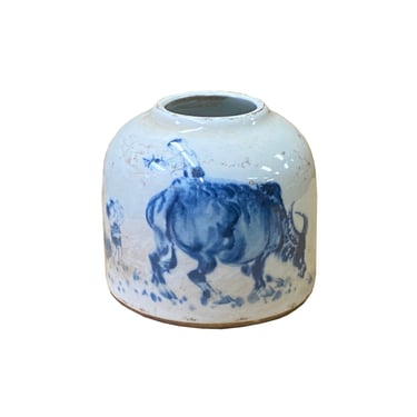 Lot 2 Chinese Blue White Porcelain Fat Base Cow Graphic Small Vase ws2137E 