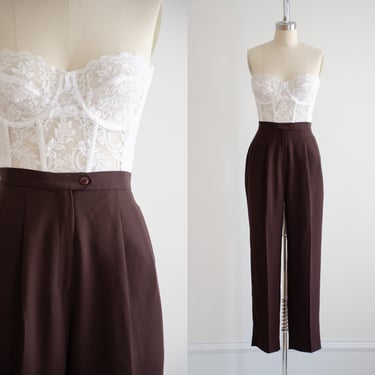 high waisted pants 90s vintage brown dark academia pleated trousers 