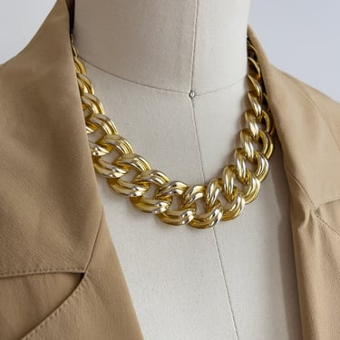 chunky gold necklace vintage gold plated curb chain collar necklace 