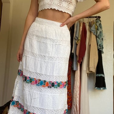 Vintage 60s Mexican Embroidered Long Skirt Small by TimeBa