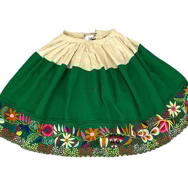 Vintage Felt Wool Embroidered Floral Animal Skirt Fits M