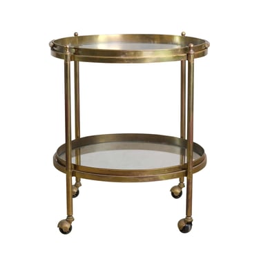 European Round Brass & Glass Bar Cart with Removable Tray