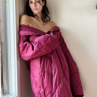 90s Berry Quilted Down Robe | S-XL