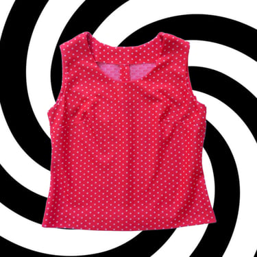 Perfect Closet Basic Vintage 60s 70s Red White Polka Dot Sleeveless Polyester Top / Vest 