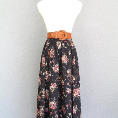 1980s - Cottagecore - Floral Skirt on Soft black Field - Lined - New with Tag - Marked size 10 - by Ms. Sero 