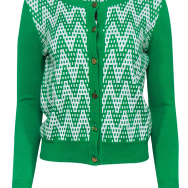Milly - Bright Green &amp; White Patterned Cardigan Sz S