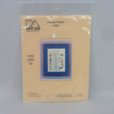 Vintage Counted Cross Stitch Kit - Family House Rules - Patty Ann Creations Kit 352 - Vintage 1990s - 10