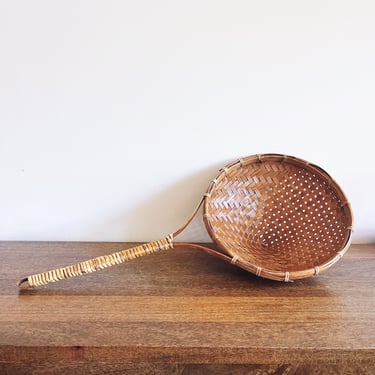 Vintage Woven Bamboo Ladle Basket 