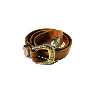 Vintage Leather Belt And Buckle Western Thick
