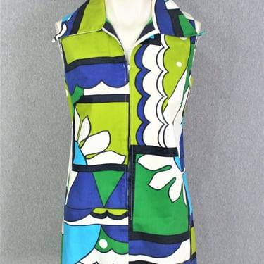 1960-70s - Cotton - Mod - Hawaiian Made - Tunic - Mod Op Art - by Nei 