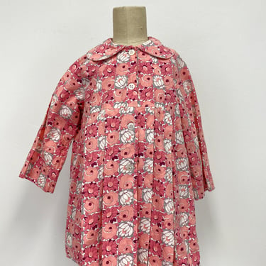 Vintage 1940s Child's Pink Floral Dress | Handmade Smock Dress | size 3 t 