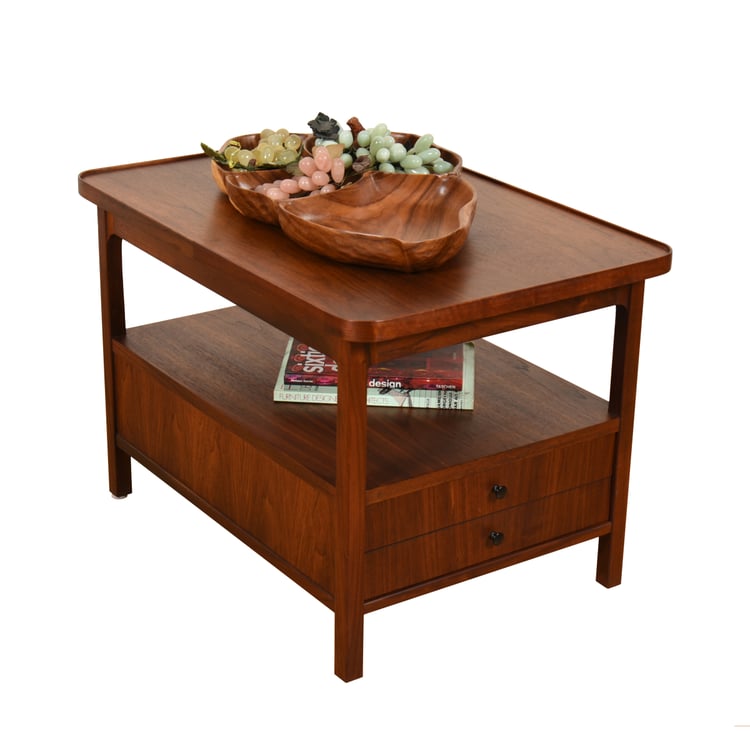 Rock-Solid American Modernist Walnut Accent Table | Nightstand w Shelf + Drawers!