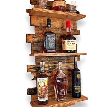 Whiskey Barrel Decor Shelving - Bourbon Bottle Display Shelves - Easy Wall Hanging Shelf 