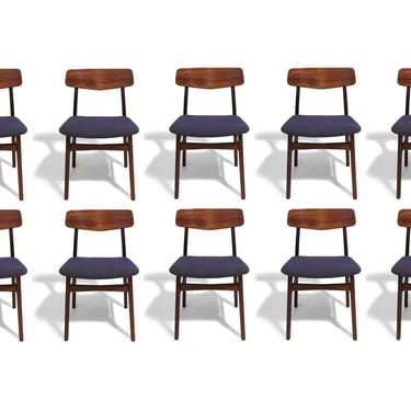 Set of Ten Mid-century Danish Teak Dining Chairs in Purple Wool Textile