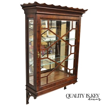 Vintage Chinese Chippendale Mahogany Wall Hanging Curio Display Cabinet