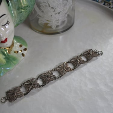 Vintage Antique Sterling Silver Filigree hand crimped Link Bracelet Jewelry // 925 silver 