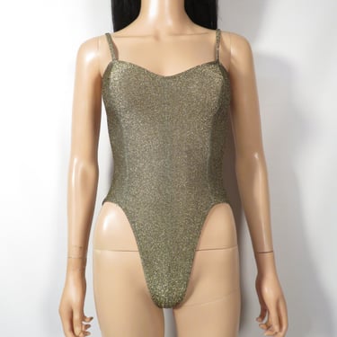 Vintage 80s/90s Norma Kamali Gold Lurex Bodysuit Made In USA Size XS/S 