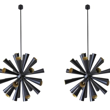 Pair of Italian Trombe Sputnik Chandeliers in the style of Stilnovo, 1970's.