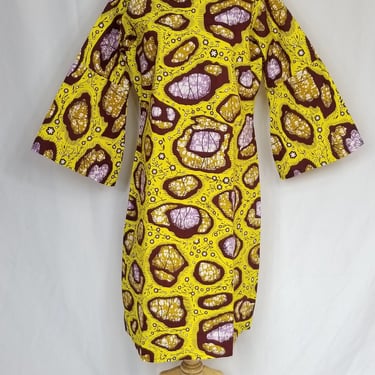 LABA Ankara Shift dress with 3/4 bell sleeves (Yellow rocky) 