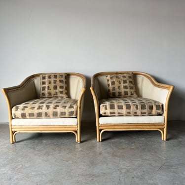 Vintage Rattan and Leather Lounge Chairs - a Pair 