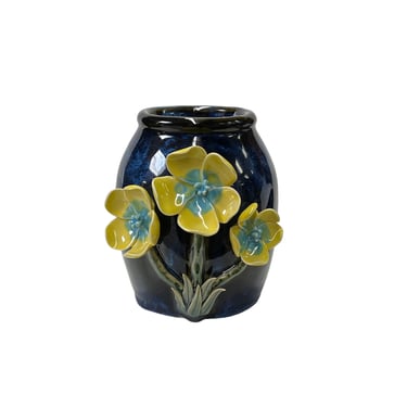 Navy Blue Glaze Dimensional Yellow Flower Holder Pot Vase ws3371E 