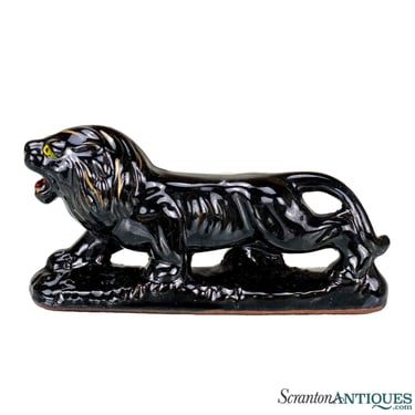 Mid-Century Modern Porcelain Black Lion Figure Sculpture