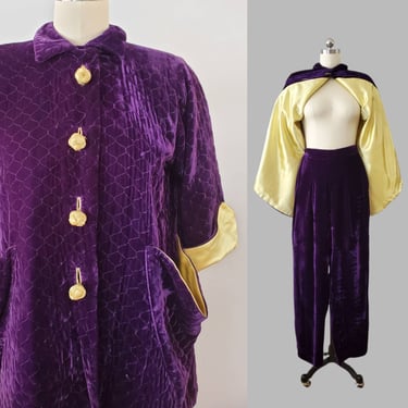 1940's Women's Smoking Jacket and Pants Set Fashioned by Flobért 40s Dressing Gown 40's Loungewear Women's Vintage Size Small 