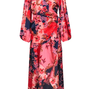 Alexia Admor - Red, Pink & Navy Floral Print Wrap Maxi Dress Sz 2