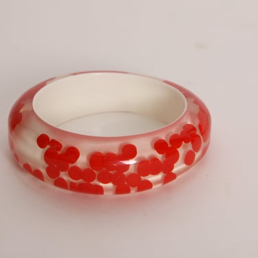 1950s 1960s White and Red Pill Plastic Bracelet Bangle 