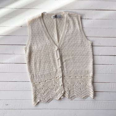 white sweater vest | 90s vintage cream crochet dark academia boho cottagecore sleeveless sweater 