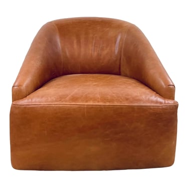 Hooker Furniture Modern Cognac Vintage Style Leather Vernal Memory Swivel Chair