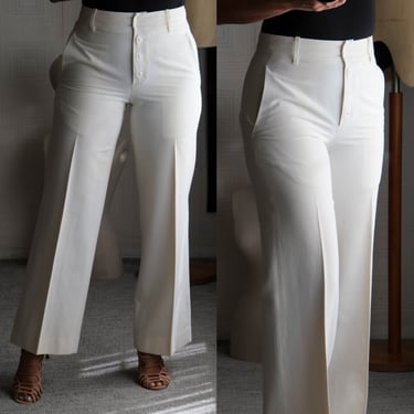 Vintage 90s ANN DEMEULEMEESTER Ivory Cotton Twill Nautical Sailor Styled Flare Leg Pants | Made in Belgium | 1990s Designer Womens Slacks 