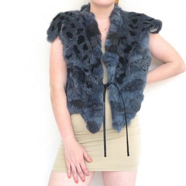 Vintage Neiman Marcus 80s dyed spotted blue rabbit fur vest 