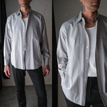 Vintage 80s GIORGIO ARMANI Le Collezioni Gray & Black Dash Stripe Cotton Dress Shirt | Made in Italy | 1980s ARMANI Designer Mens Shirt 