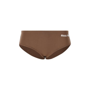 Miu Miu Logo-Embroidered Stretched Bikini Bottoms Women