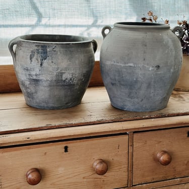 Large Vintage Grey Pots with Handles 