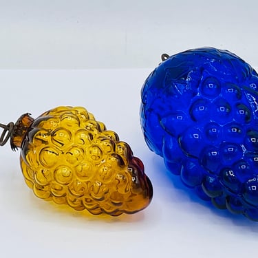 Kugel Blue and Amber Grape Cluster Glass Christmas Tree Ornaments 4" and 3" 