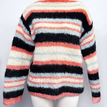 1960s Mohair Wool Sweater Pullover Boat neck Vintage 42" Chest STRIPES Soft Kurt Cobain style 
