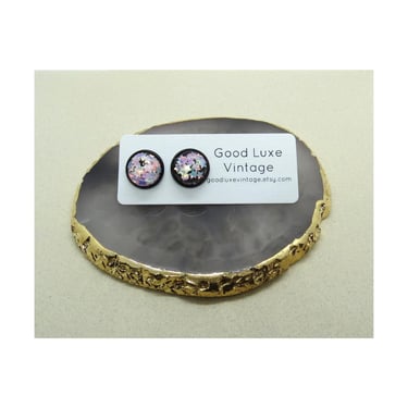 Confetti Star Earrings - Pastel Pink Iridescent Stud Earrings - Round 12mm Statement Jewelry - Kawaii Coquette Accessory Gift 