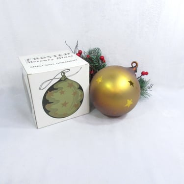 Vintage Dept. 56 Frosted Mercury Glass Small Ball Ornament Gold Stars 6" Original Box 