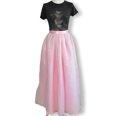 Vintage Pink Sheer Tulle Maxi Skirt Full Length Ballerina Tutu Size Small 