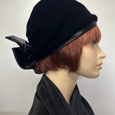 1960’s Christian Dior hat~ black velvet with large black satin bow~ cloche style 
