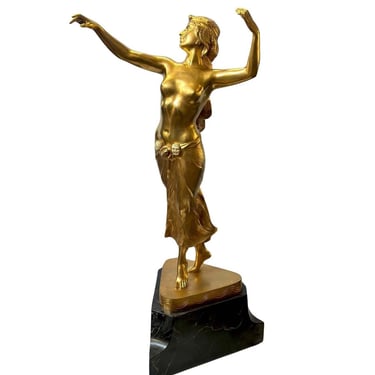 Large Oriental Dancer Bronze &amp; Marble Sculpture by Georges Morin