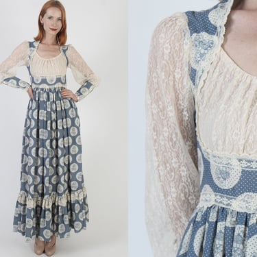 Gunne Sax By Jessica McClintock Dress Size 9 Vintage 70s Cottagecore Wedding Gown Zipper Sleeve Prairie Dress 