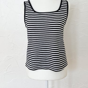 80s Black and White Striped Cotton Tank Top | Large/Extra Large 