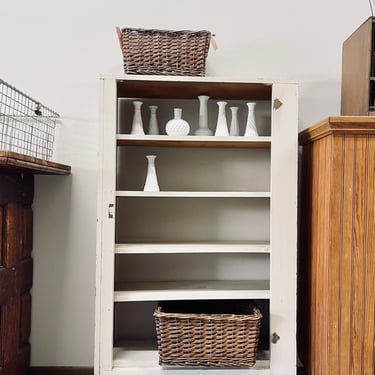 Antique Chippy Cream Cupboard | Open Wood Shelf | | Painted Wood Shelf | Antique Built In Cupboard | Antique Shelving | Farmhouse Cabinet 